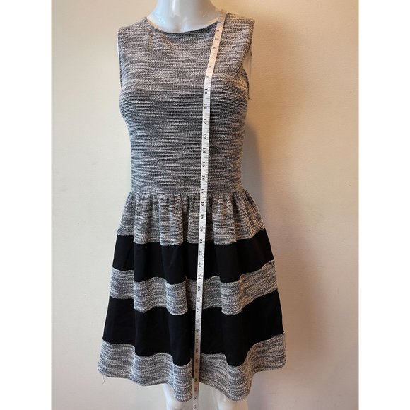 Love...Ady Womens Striped Tulip Fit & Flare Mini Dress Back Zip Gray Black SZ L - Picture 3 of 7